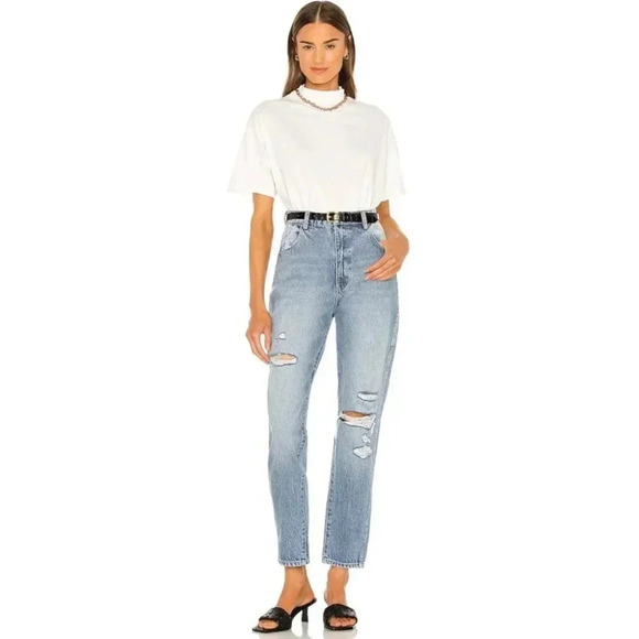 NWT Free People x Rollas Elle Super High Rise Relaxed Jeans DenimBlue Distressed - Picture 1 of 15